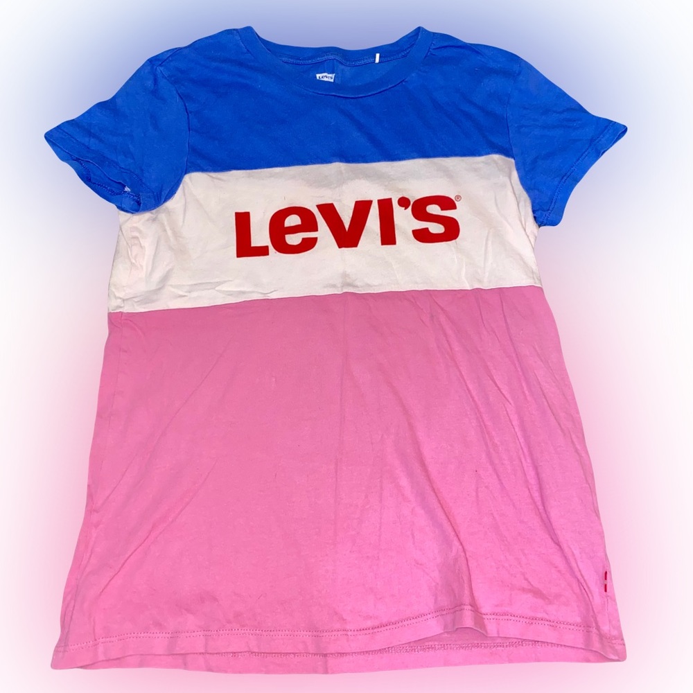 LEVI’S PINK & BLUE TRI-COLOR LOGO TEE SHIRT // SIZE XS🩵